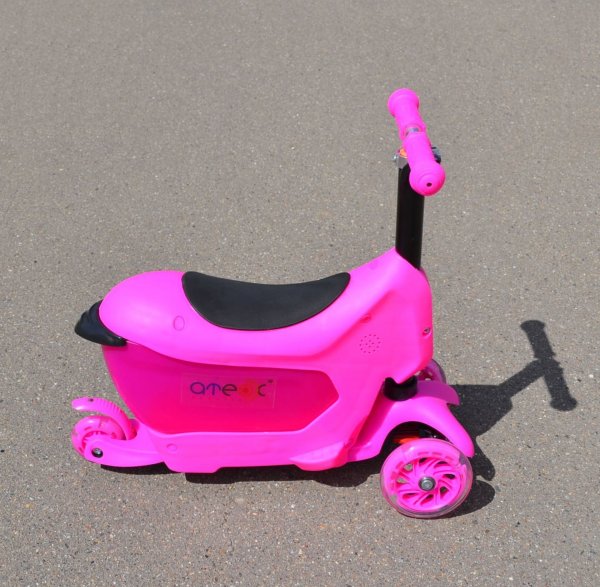 Самокат-беговел Ateox со светящимися колесами колесами, розовый