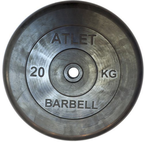 Диск обрезиненный, чёрного цвета, 26 мм, 20 кг  Atlet