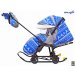 Санки-коляска SNOW GALAXY LUXE Зимняя ночь Олени синие на больших мягких колесах+сумка+муфта 