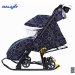 Санки-коляска SNOW GALAXY LUXE Круги на черном на больших мягких колесах+сумка+муфта