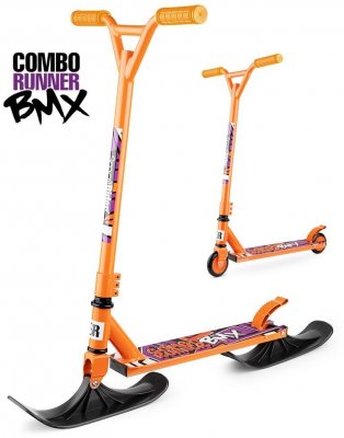 Трюковый самокат-снегокат с лыжами и колесами Small Rider Combo Runner BMX (оранжевый)