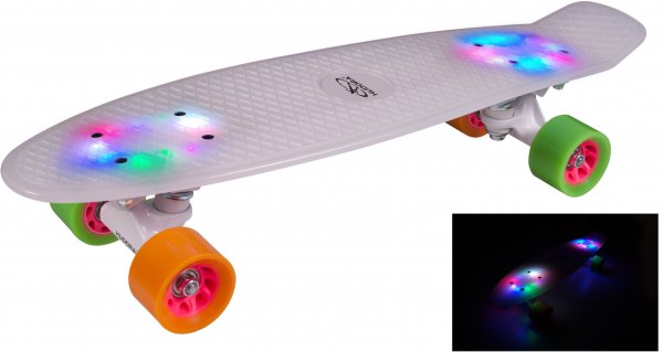 Скейтборд Hudora Retro, белый с подсветкой